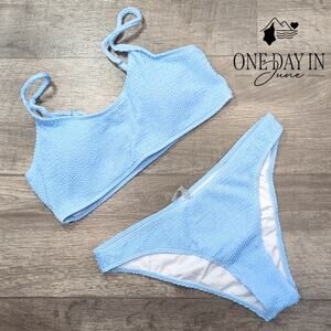 Aleumdr Smocked Crop Bikini Swimsuit Size L